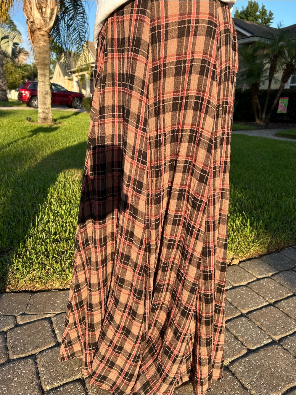 NWT🌷Free People Plaid Printed Mid Rise A-Line Maxi Skirt - Picture 4 of 15